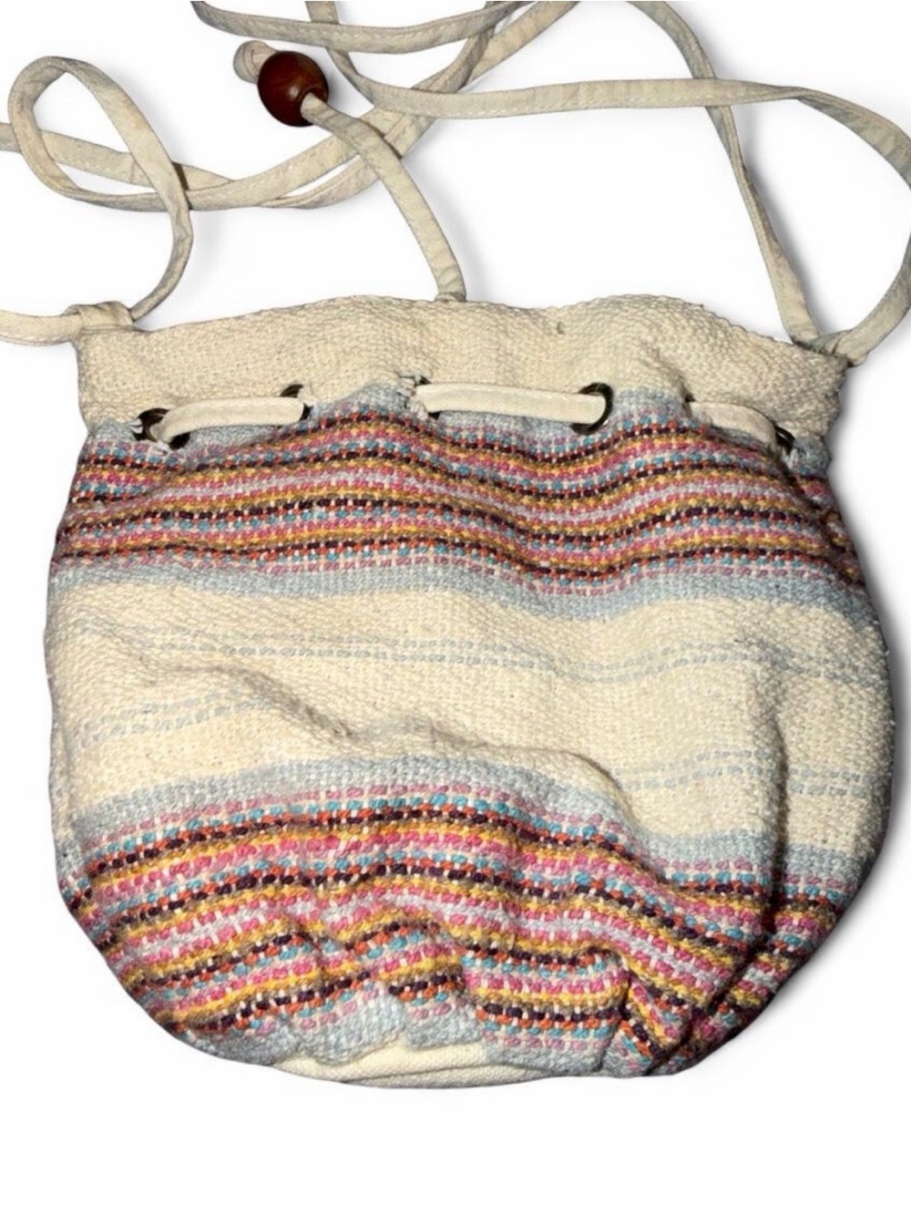 Roxy Cream Crossbody Bucket Bag with Multicolor Stripe Accents - Picture 4 of 6